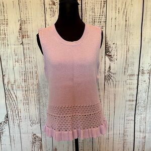 NEW Cottagecore Soft Girl Clean Girl Crochet Ruffle Lavender Knit Tank Top Sz L